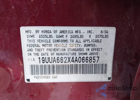 2004 Acura Tl из США, поврежденный, VIN 19UUA662X4A066857